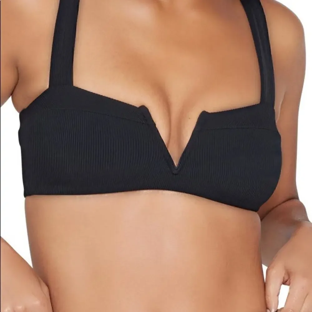 L Space Pointelle Rib Lee‎ Lee Bikini Top Black Size Small NWOT